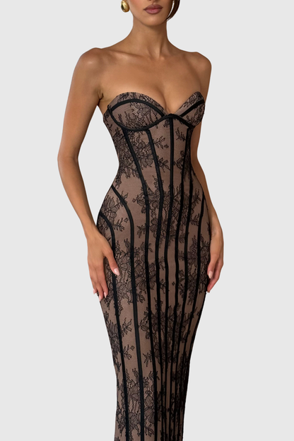 Gasira Lace Strapless Corset Maxi Dress - Black