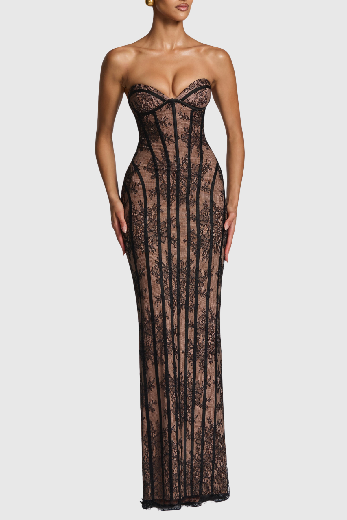 Gasira Lace Strapless Corset Maxi Dress - Black
