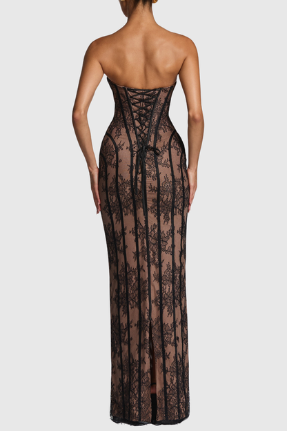 Gasira Lace Strapless Corset Maxi Dress - Black