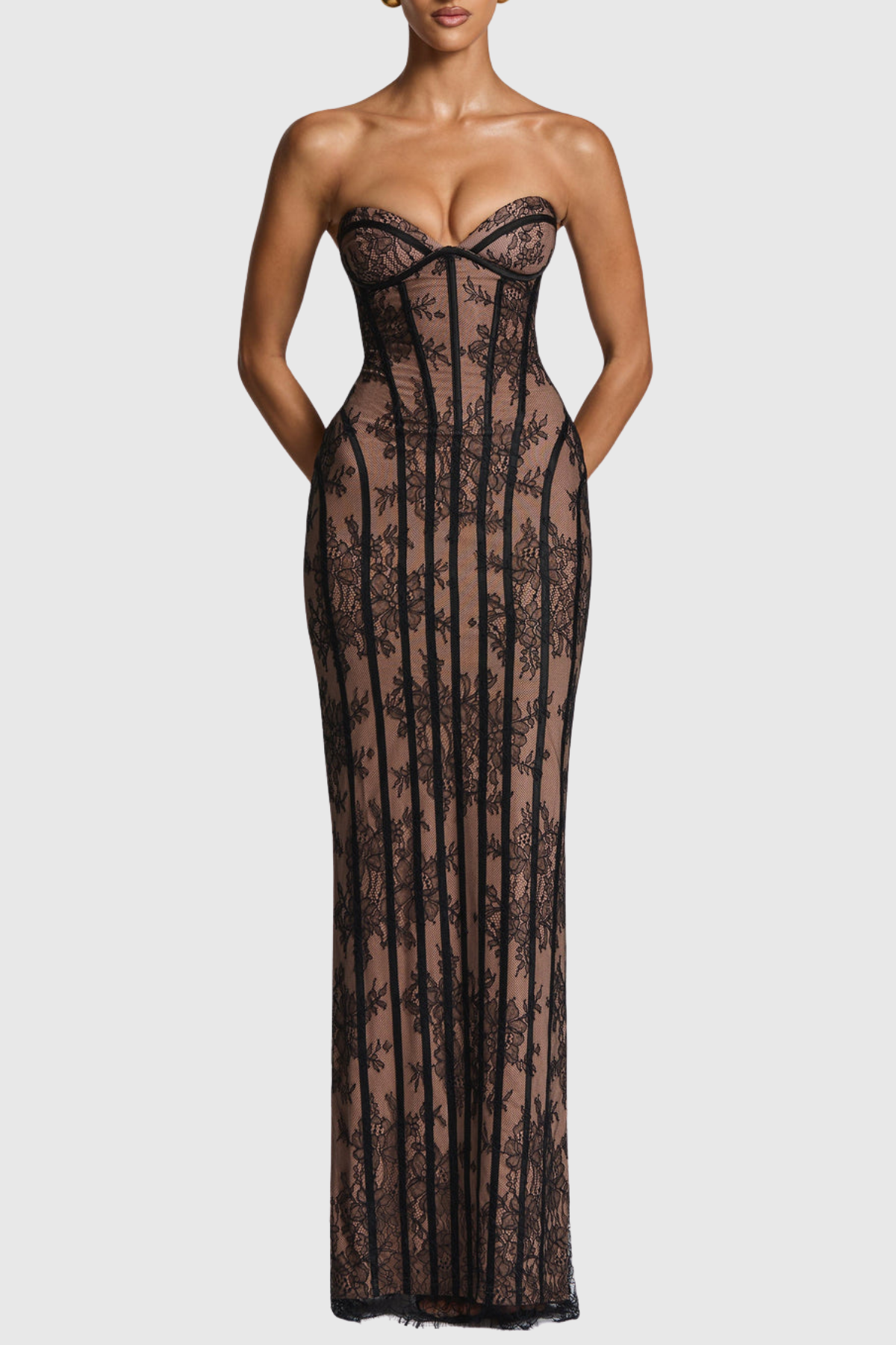 Gasira Lace Strapless Corset Maxi Dress - Black