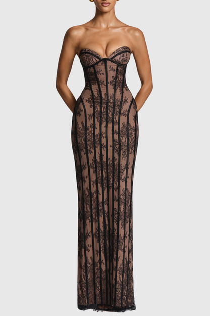 Gasira Lace Strapless Corset Maxi Dress - Black
