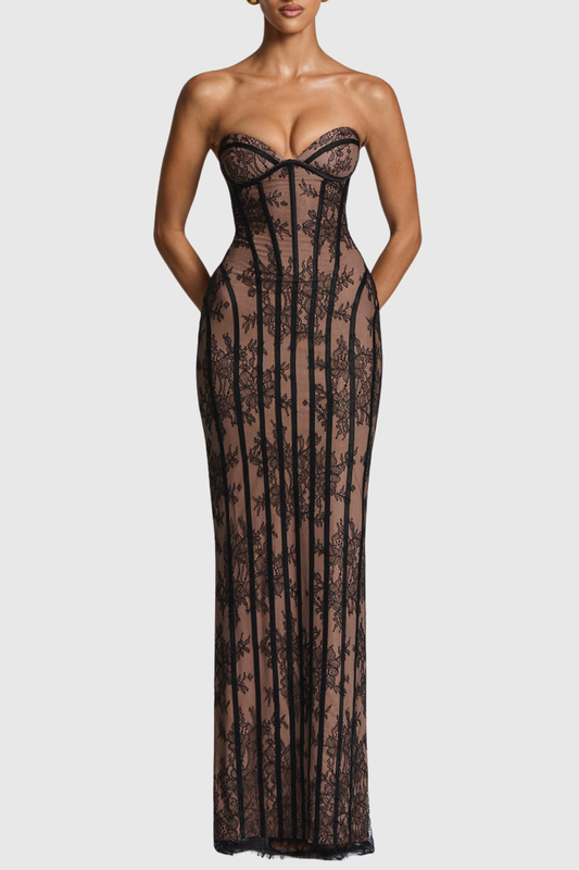 Gasira Lace Strapless Corset Maxi Dress - Black