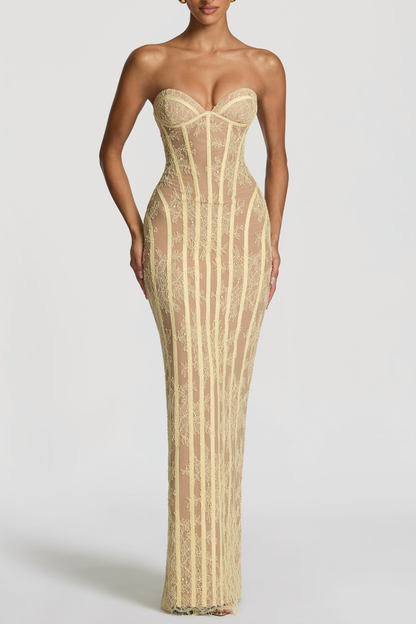 Gasira Lace Strapless Corset Maxi Dress - Yellow
