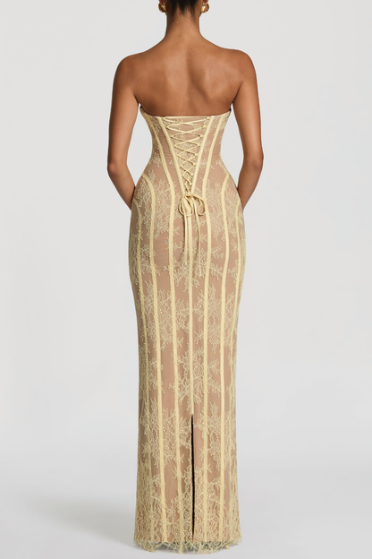 Gasira Lace Strapless Corset Maxi Dress - Yellow