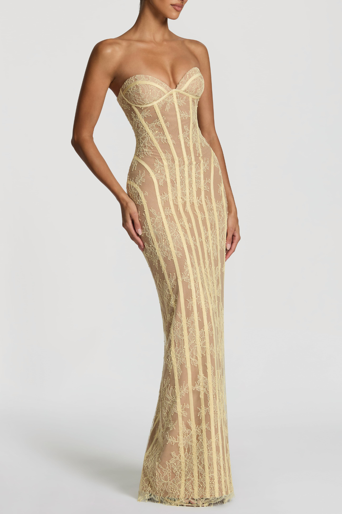Gasira Lace Strapless Corset Maxi Dress - Yellow
