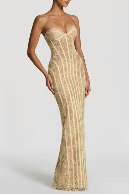 Gasira Lace Strapless Corset Maxi Dress - Yellow