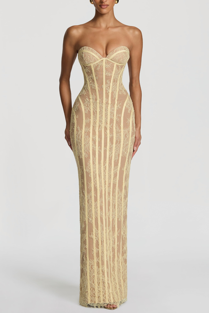 Gasira Lace Strapless Corset Maxi Dress - Yellow