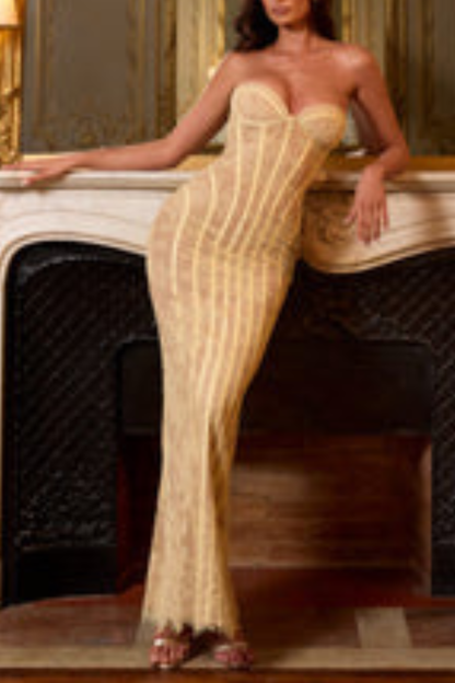 Gasira Lace Strapless Corset Maxi Dress - Yellow