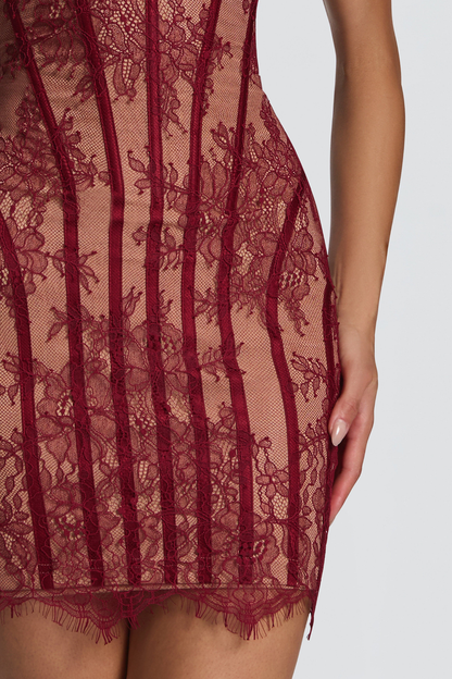 Gasira Lace Strapless Corset Mini Dress - Wine