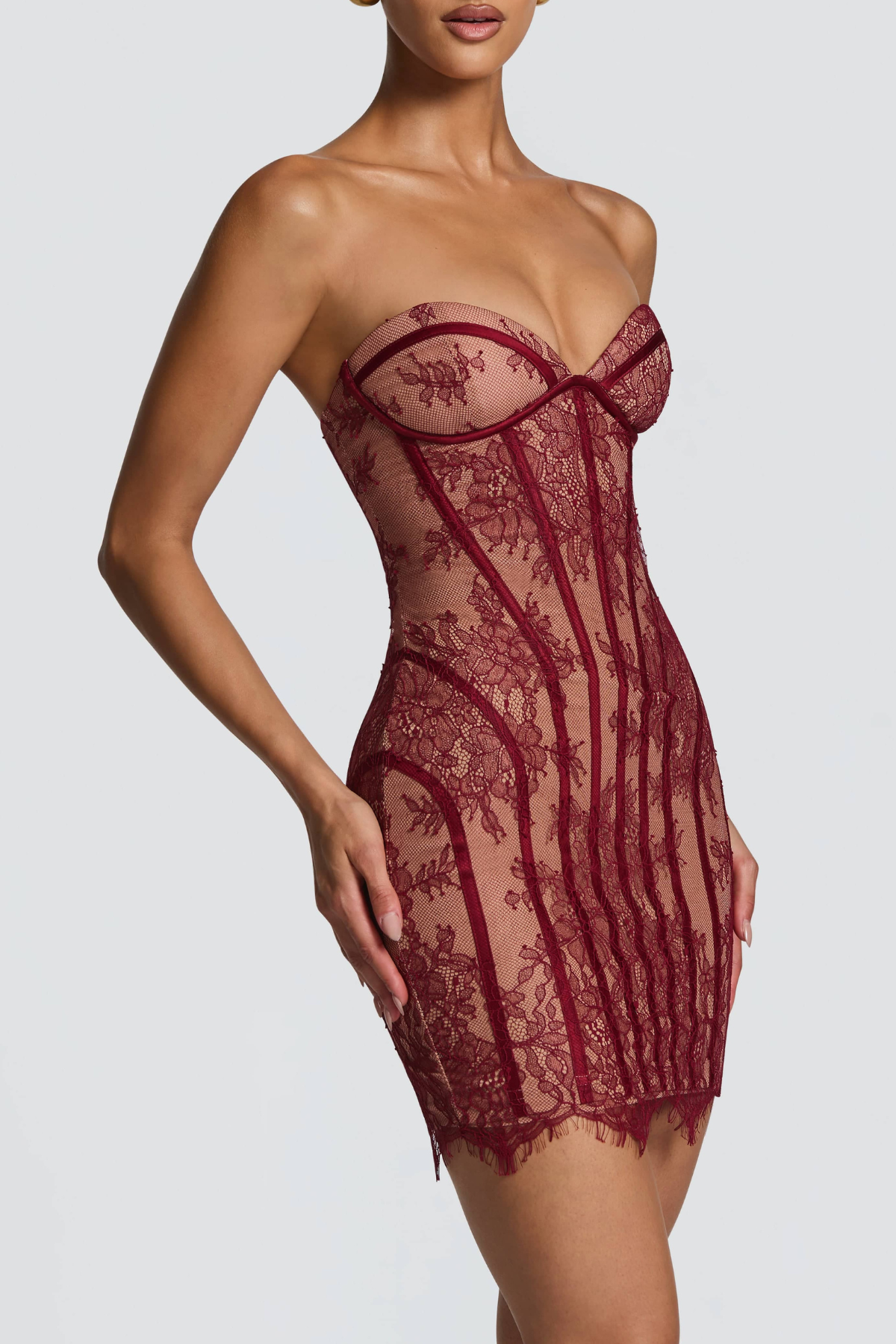 Gasira Lace Strapless Corset Mini Dress - Wine