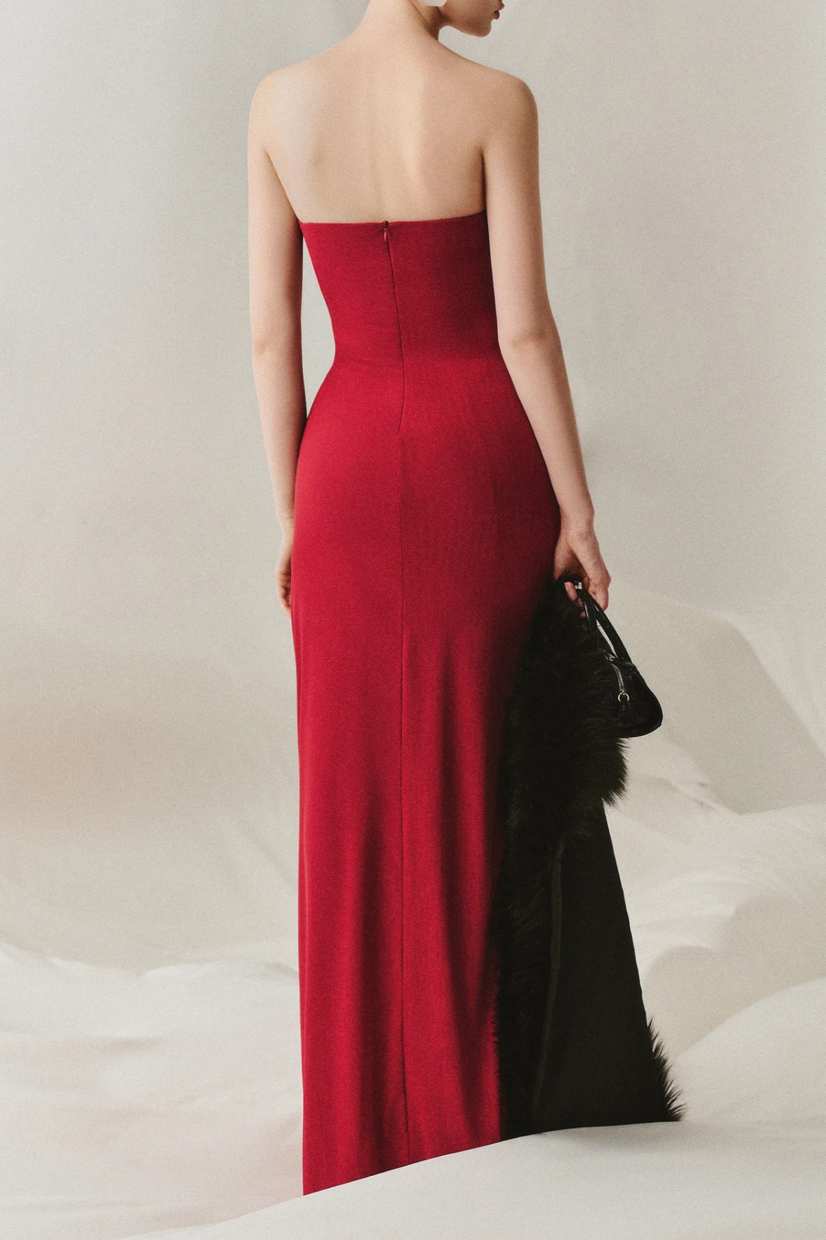Gatlin Asymmetric Cape Ruched Maxi Dress - Red