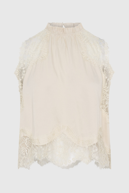 Gavia Sleeveless Lace Top & Midi Skirt Set - Beige