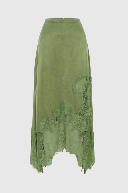 Gavia Sleeveless Lace Top & Midi Skirt Set - Green
