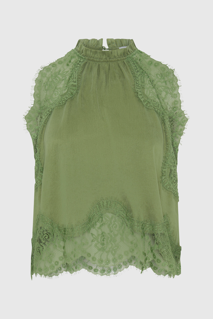 Gavia Sleeveless Lace Top & Midi Skirt Set - Green