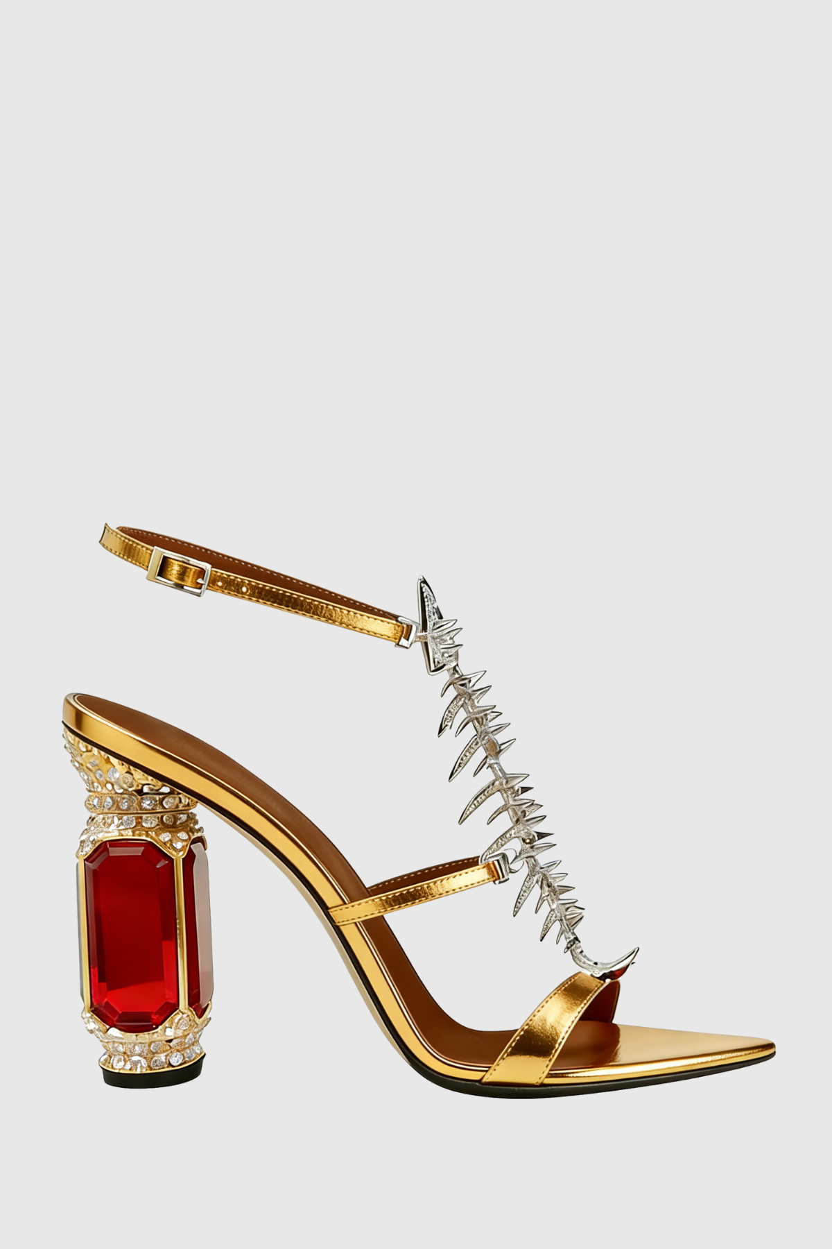 Gelia Fishbone Rhinestone Heel Sandals - Gold