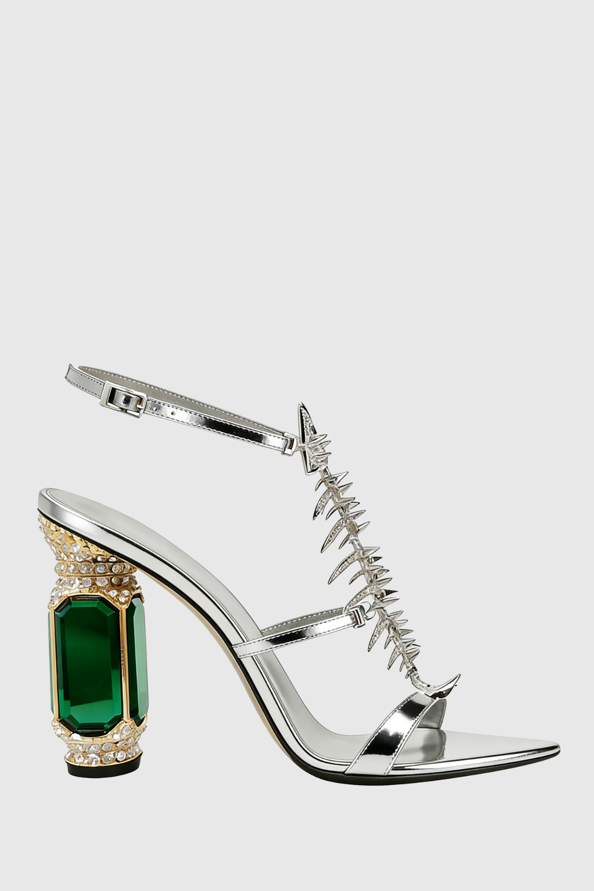 Gelia Fishbone Rhinestone Heel Sandals - Silver