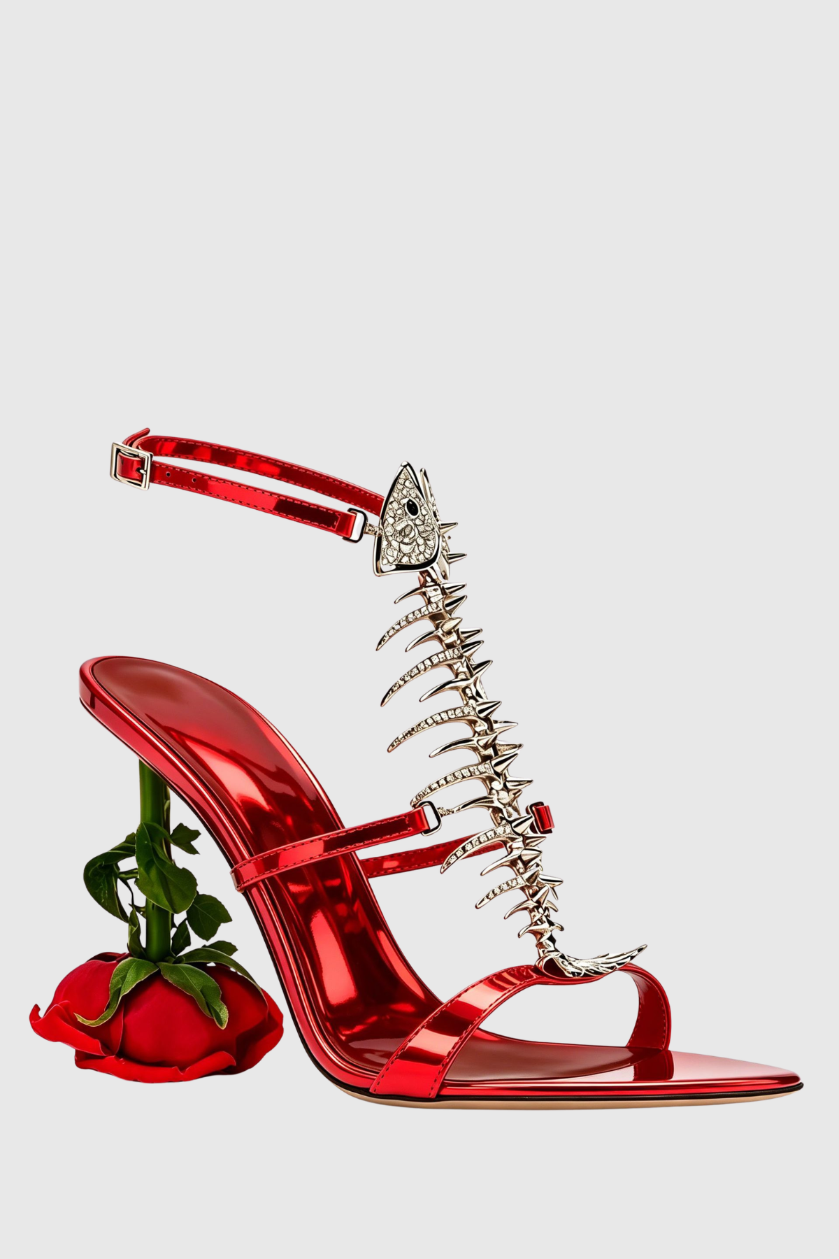 Gelia Fishbone Rose Heel Sandals - Red