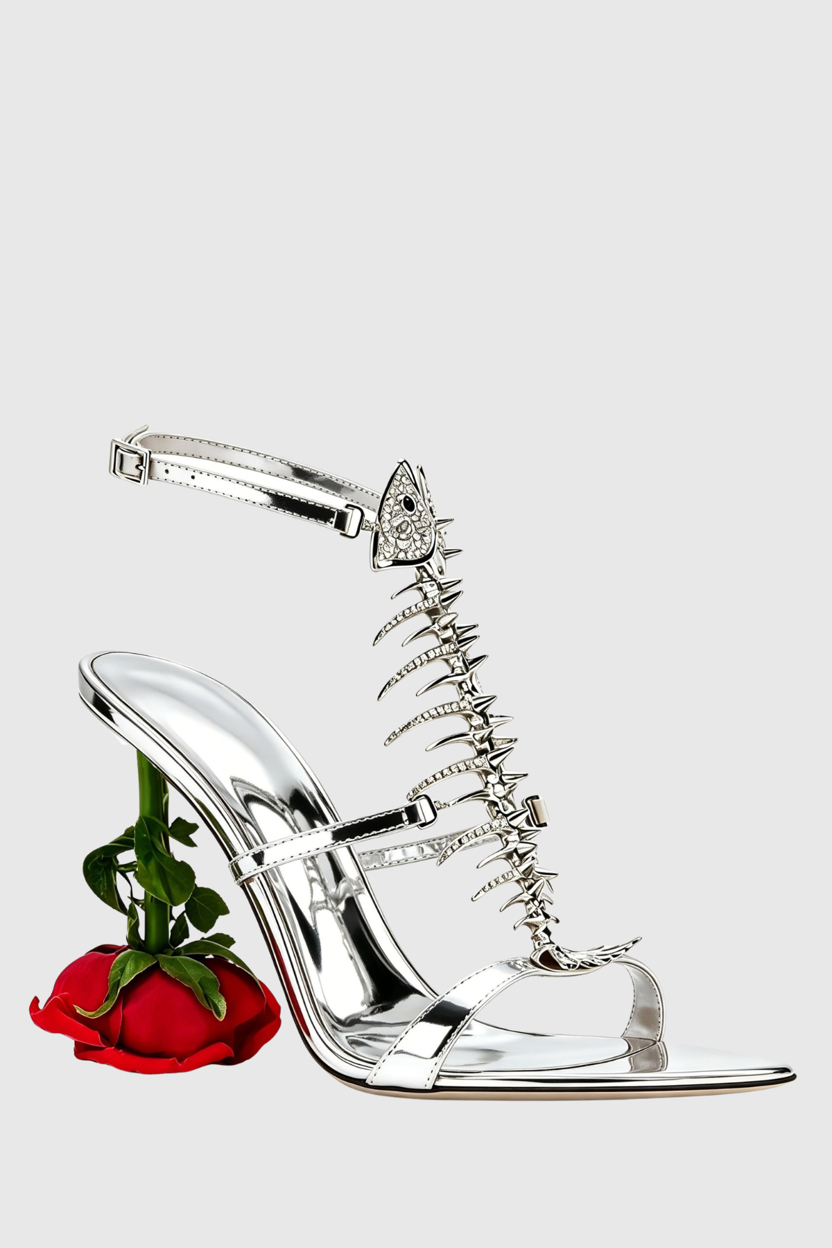 Gelia Fishbone Rose Heel Sandals - Silver