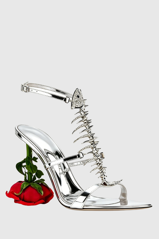 Gelia Fishbone Rose Heel Sandals - Silver