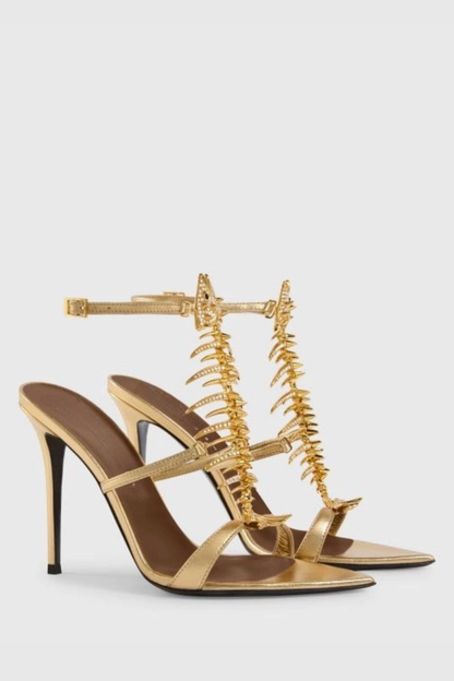 Gelia Fishbone Strap Sandals - Gold