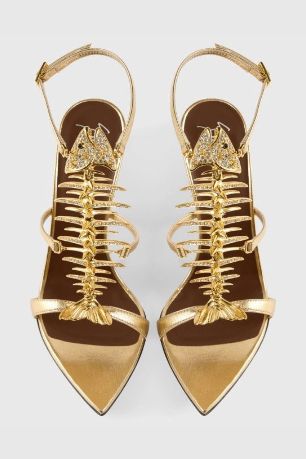 Gelia Fishbone Strap Sandals - Gold