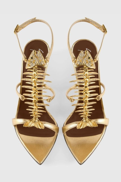 Gelia Fishbone Strap Sandals - Gold