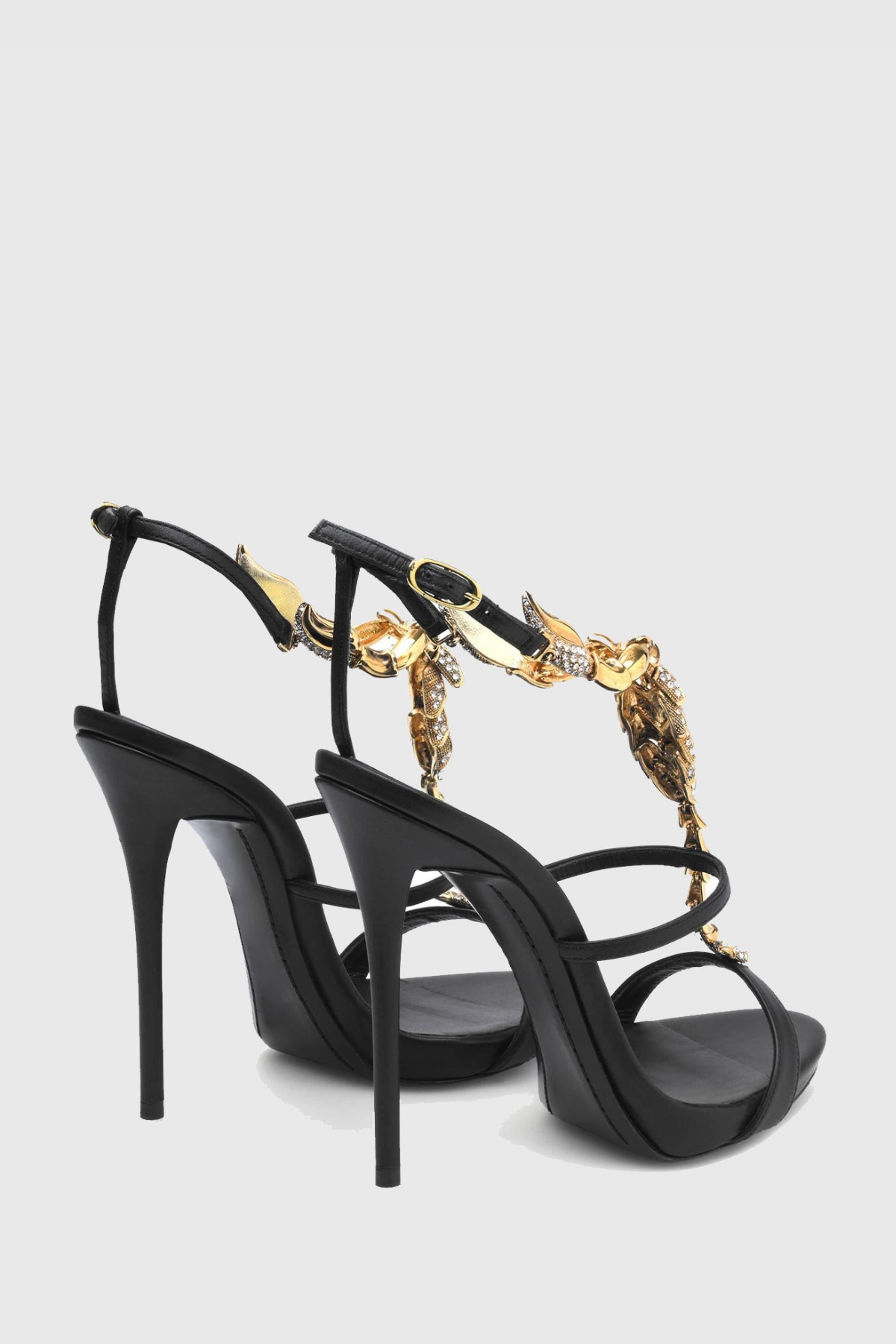 Gelia Rhinestone Scorpion Strap Sandals - Black