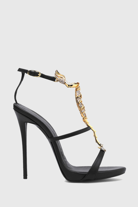 Gelia Rhinestone Scorpion Strap Sandals - Black