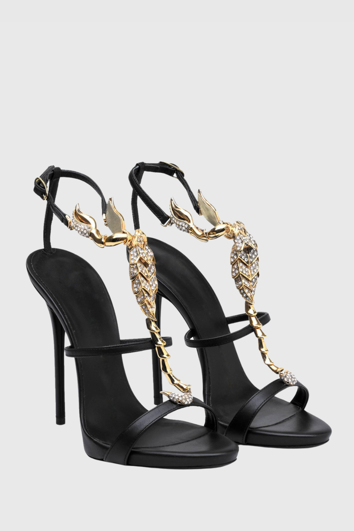 Gelia Rhinestone Scorpion Strap Sandals - Black