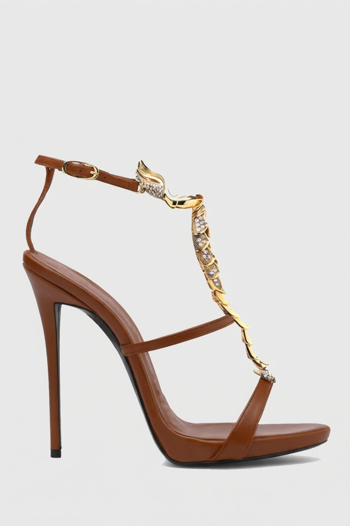 Gelia Rhinestone Scorpion Strap Sandals - Brown