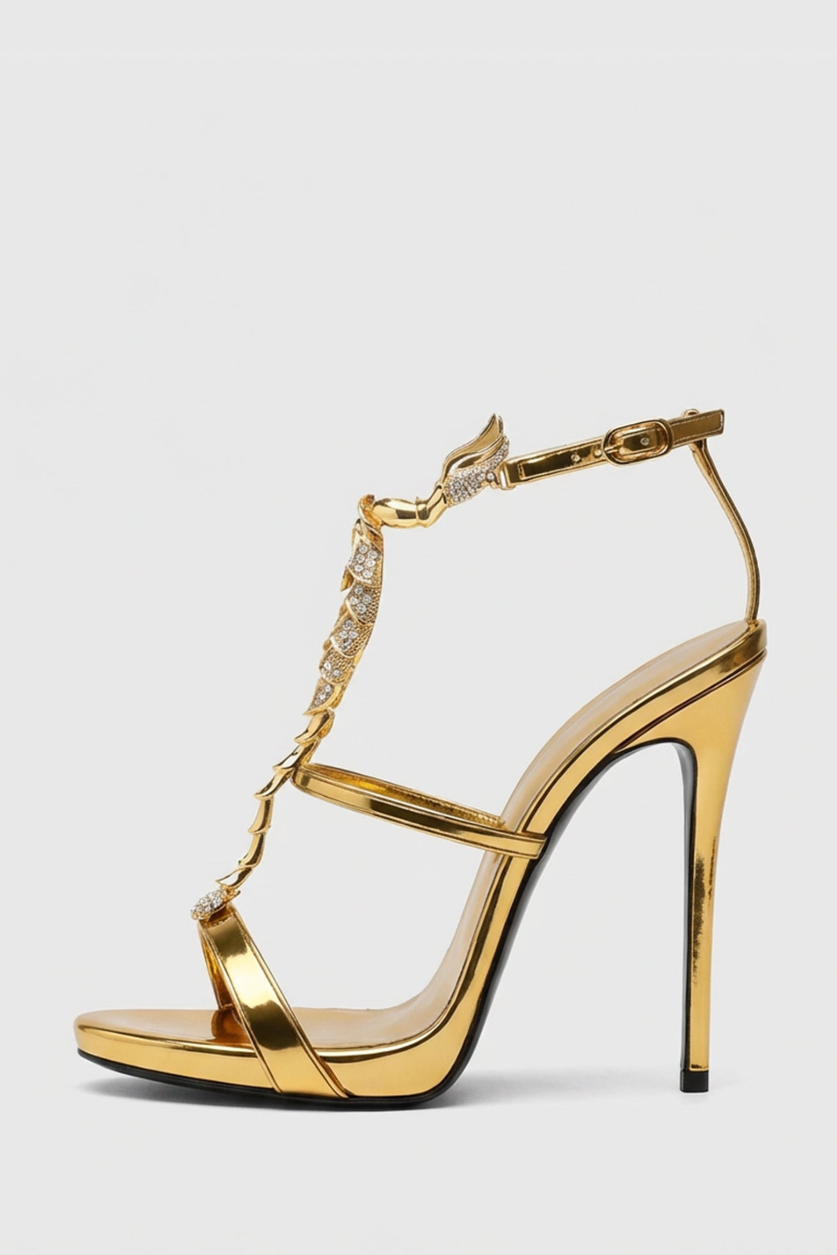 Gelia Rhinestone Scorpion Strap Sandals - Gold