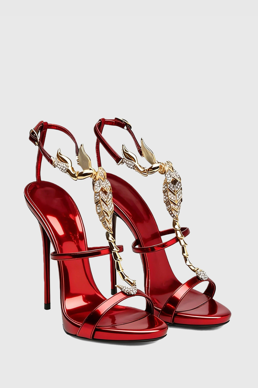Gelia Rhinestone Scorpion Strap Sandals - Red