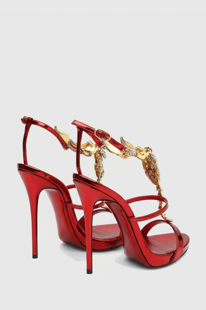 Gelia Rhinestone Scorpion Strap Sandals - Red