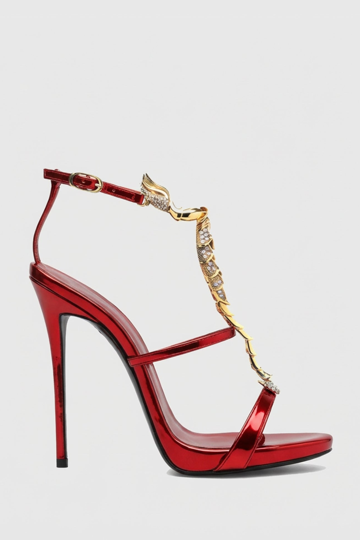 Gelia Rhinestone Scorpion Strap Sandals - Red