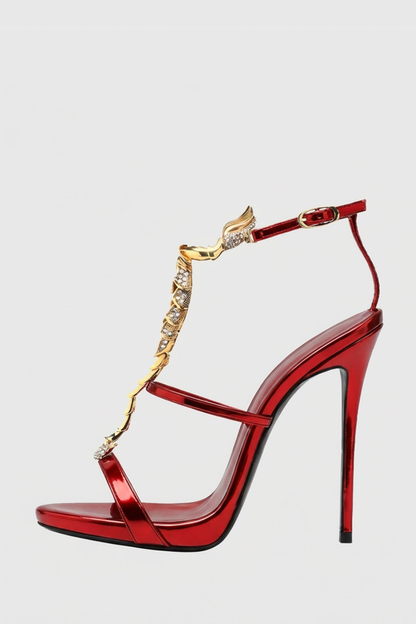 Gelia Rhinestone Scorpion Strap Sandals - Red