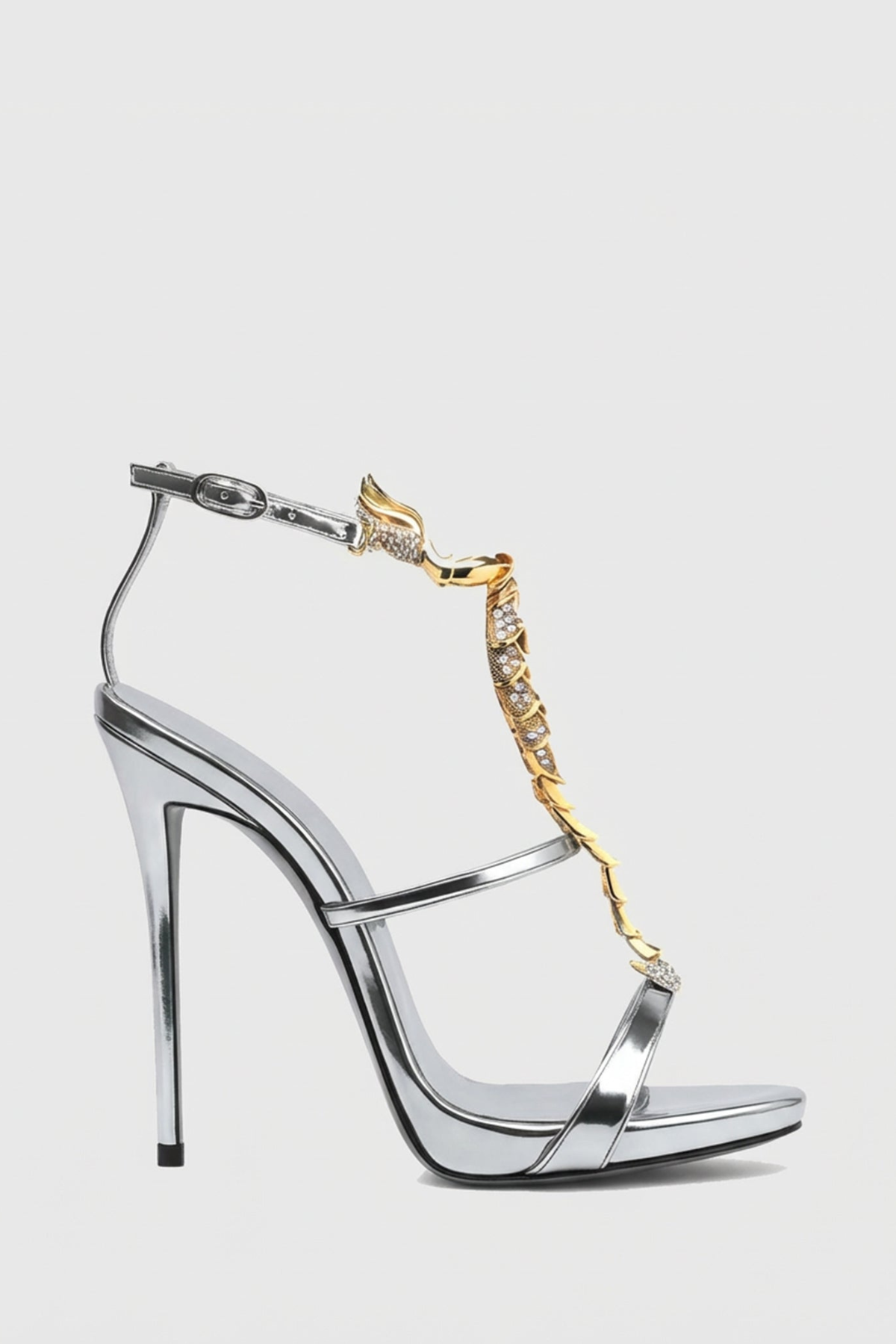 Gelia Rhinestone Scorpion Strap Sandals - Silver