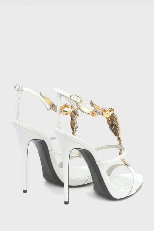 Gelia Rhinestone Scorpion Strap Sandals - White