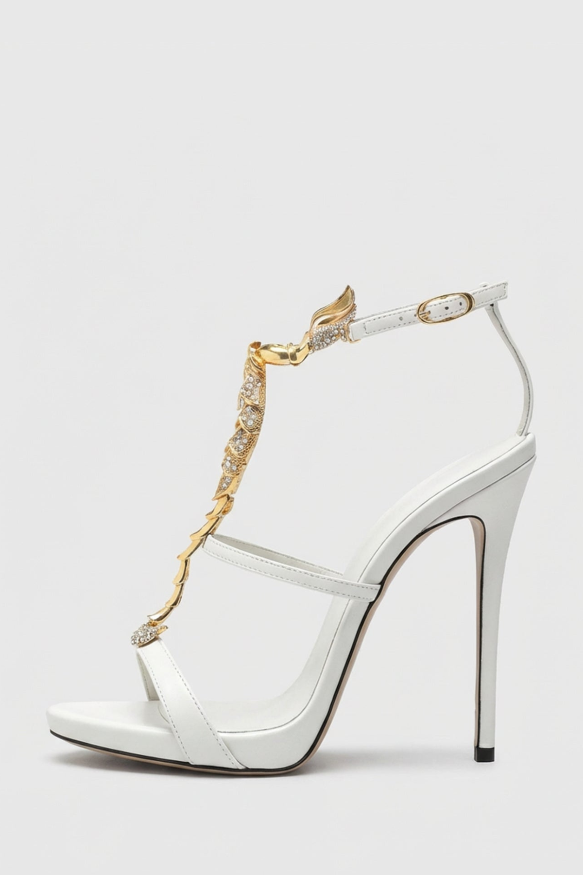 Gelia Rhinestone Scorpion Strap Sandals - White