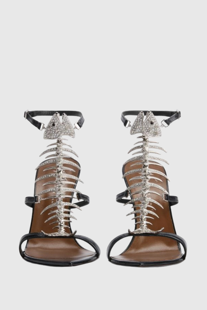 Gelia Fishbone Strap Sandals - Black