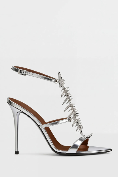 Gelia Fishbone Strap Sandals - Silver