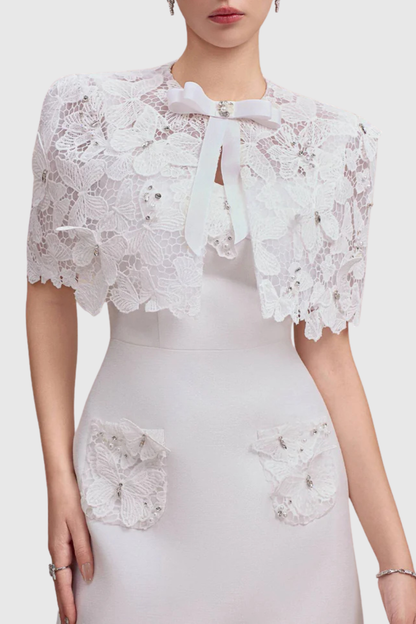 Geoffa Lace Cape Mini Dress