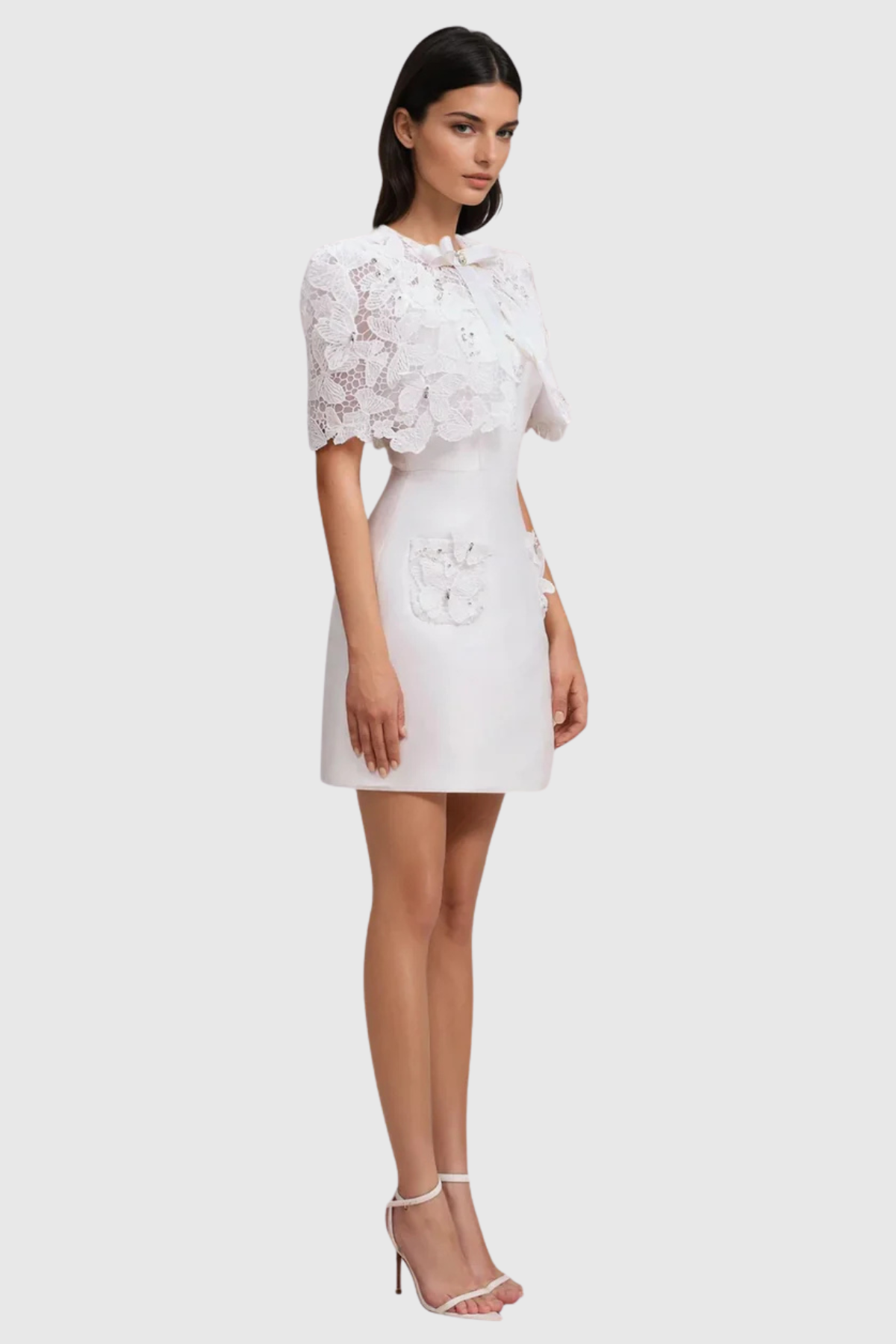 Geoffa Lace Cape Mini Dress
