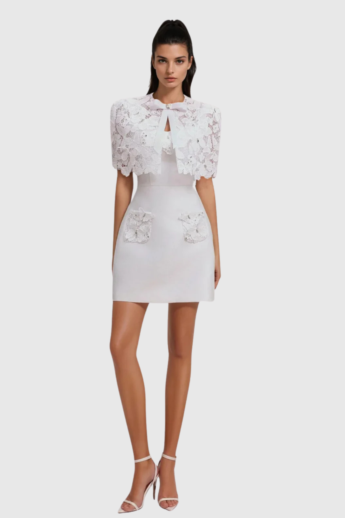 Geoffa Lace Cape Mini Dress