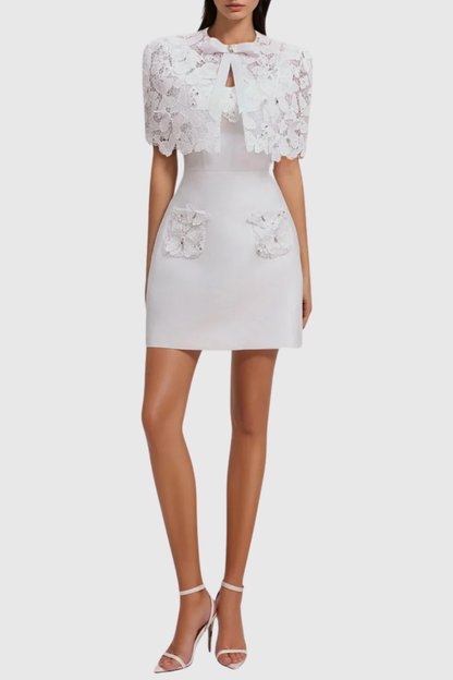 Geoffa Lace Cape Mini Dress