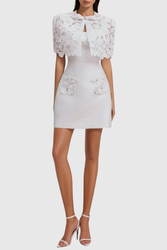Geoffa Lace Cape Mini Dress