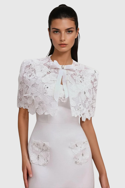 Geoffa Lace Cape Mini Dress