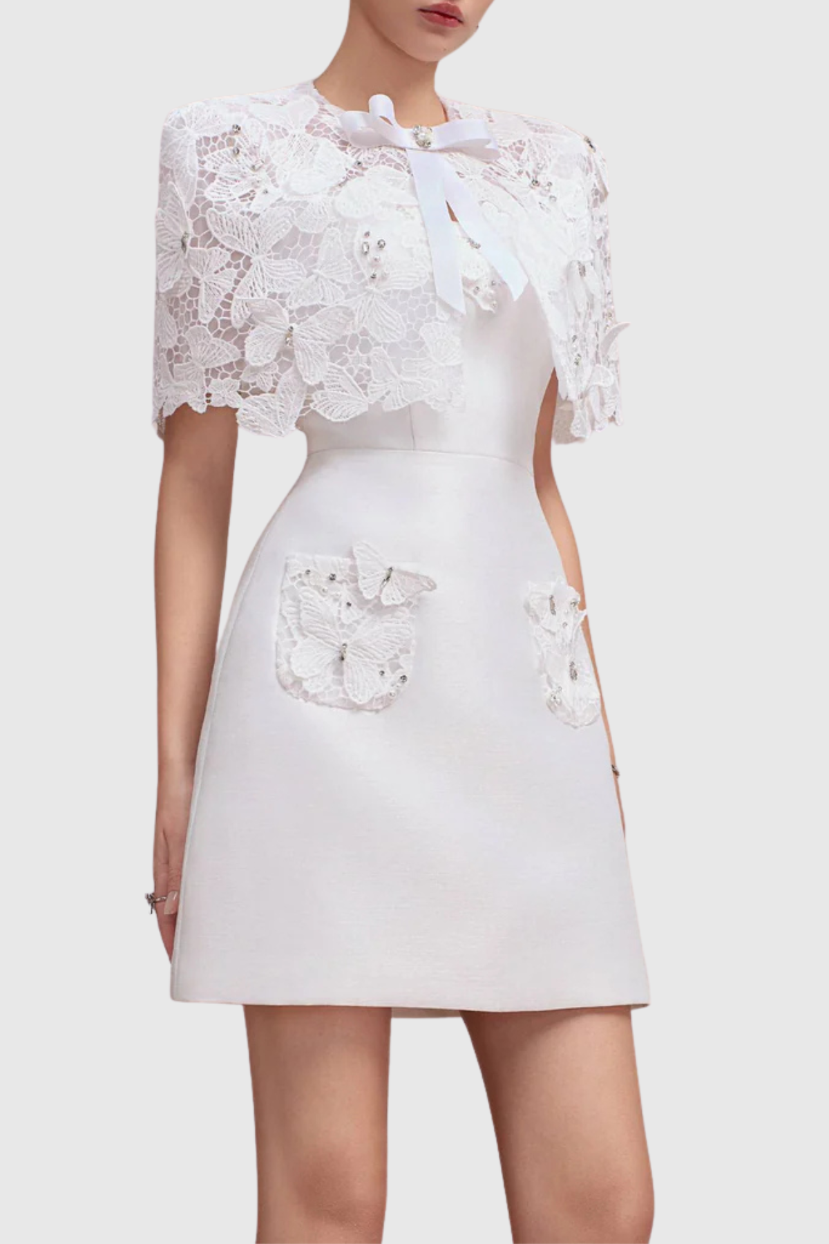 Geoffa Lace Cape Mini Dress