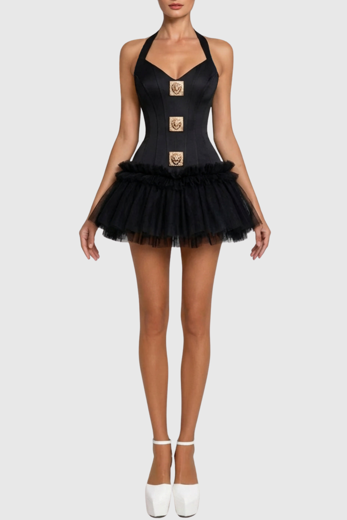 Ghslae Metal Buttoned Corset Mini Dress - Black