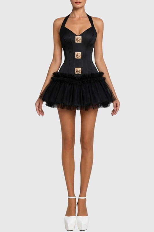 Ghslae Metal Buttoned Corset Mini Dress - Black