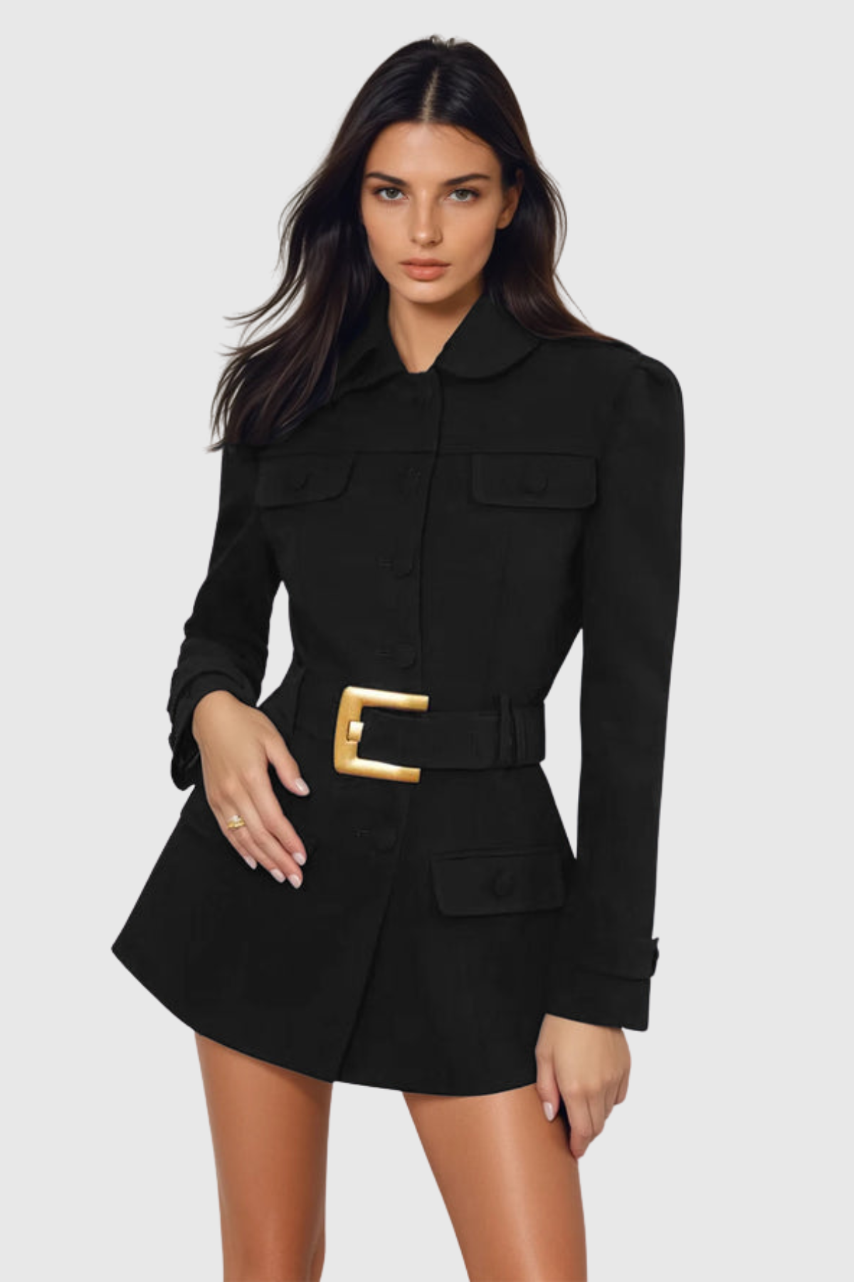 Gilesa Belted Mini Blazer Dress - Black